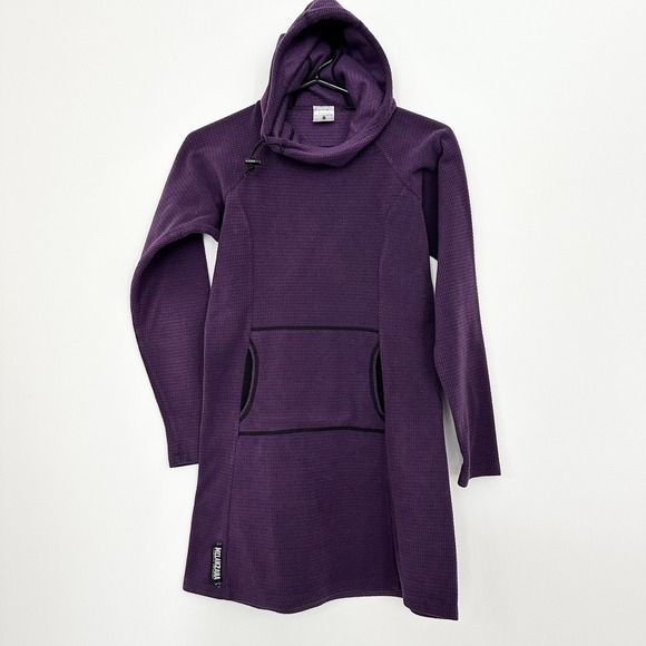 Melanzana Dress XS Purple Micro Grid Fleece Hooded Pullover Pocket Outdoor - Picture 1 of 9